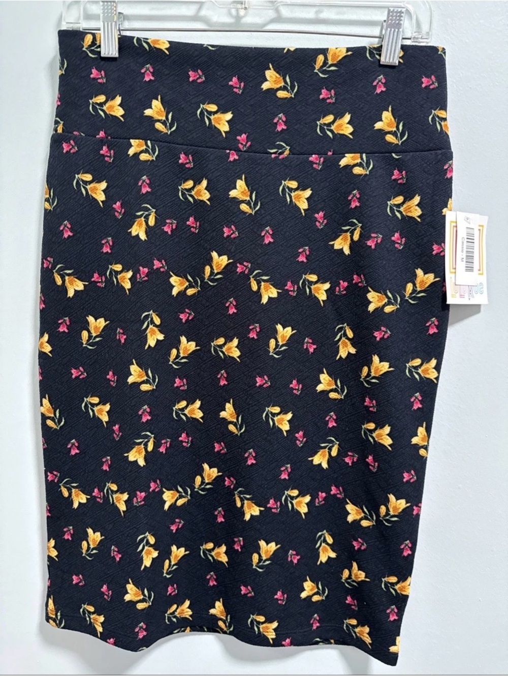 Lularoe Black Floral Cassie Pencil Skirt with Yellow & Pink Blooms